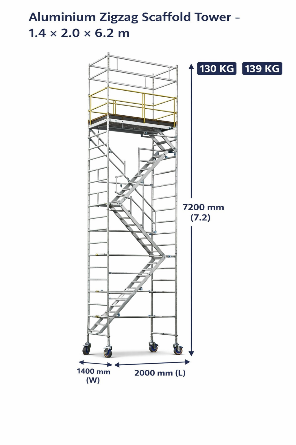 Aluminium Zigzag Scaffold Tower – 1.4 × 2.0 × 6.2 m