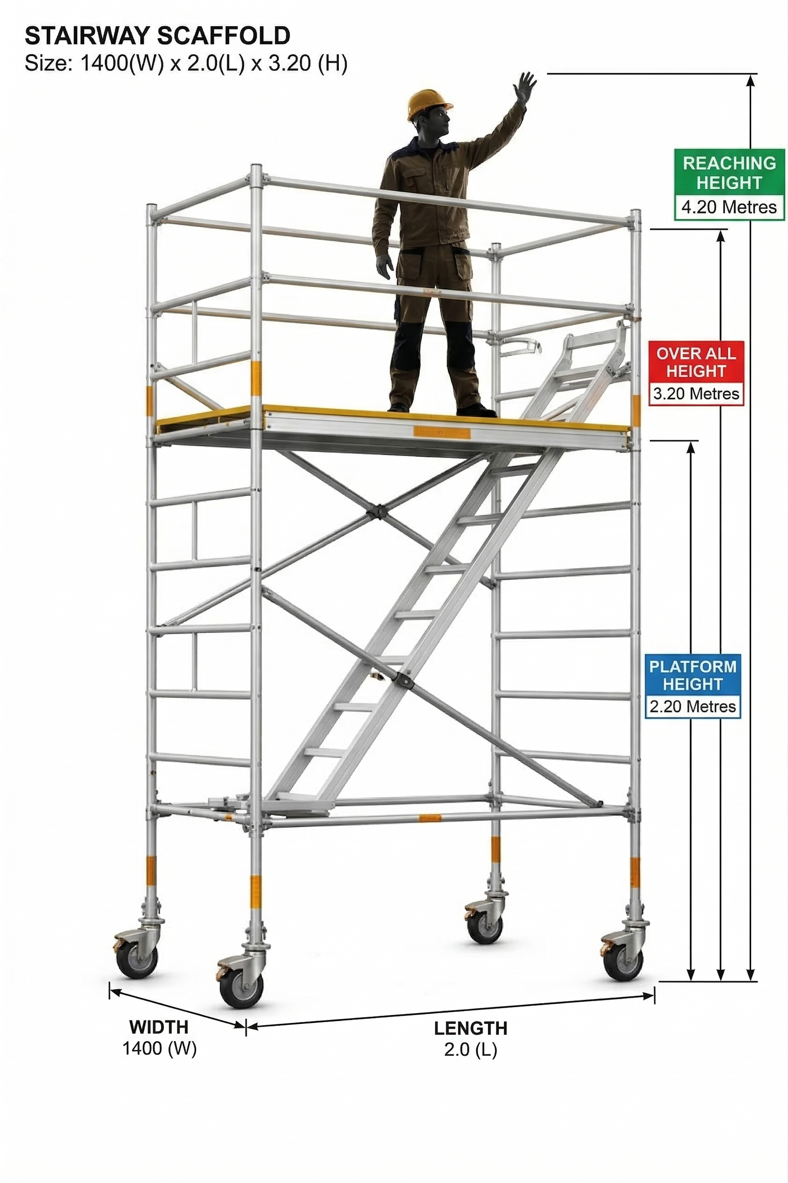 Aluminium Zigzag Stairway Scaffold Tower – 1.4 × 2.0 × 3.2 m