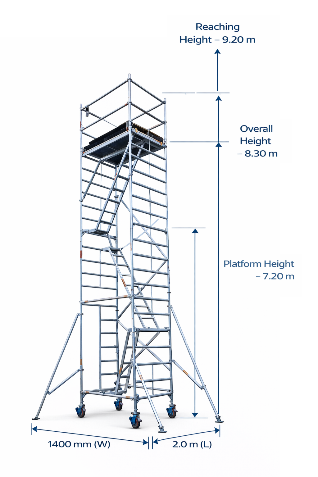 Aluminium Zigzag Scaffold Tower – 1.4 × 2.0 × 8.3 m
