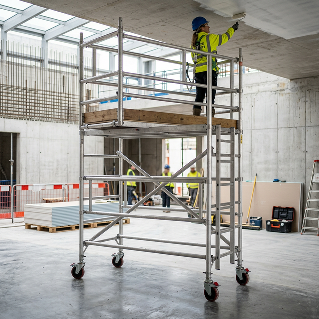 DIY Aluminium Mobile Stairway Scaffold Tower – Size: 1400(W) x 2.0(L) x 3.20 (H) - Platform Height - 2.20m, Over All Height 3.20m, Reaching Height 4.20m